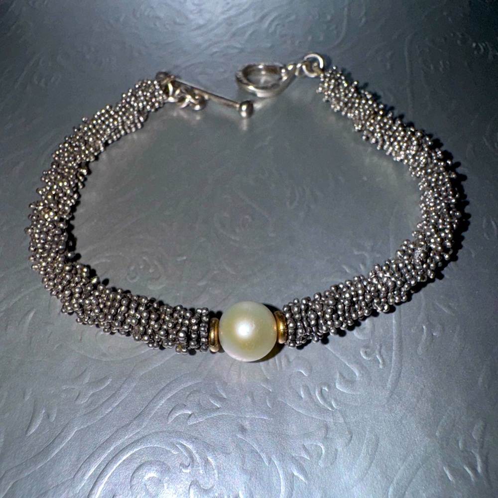 vintage Michael Dawkins 925 sterling silver and 14k gold pearl bracelet